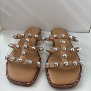 Stylish Tan Sandals with Silver Accents size 9.5